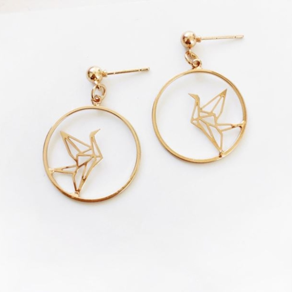 4 for $25 Origami Crane Gold Earrings